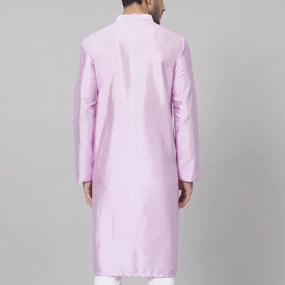 Lavender Orchid Embroidered Silk Kurta For Men - Picture 2 of 5